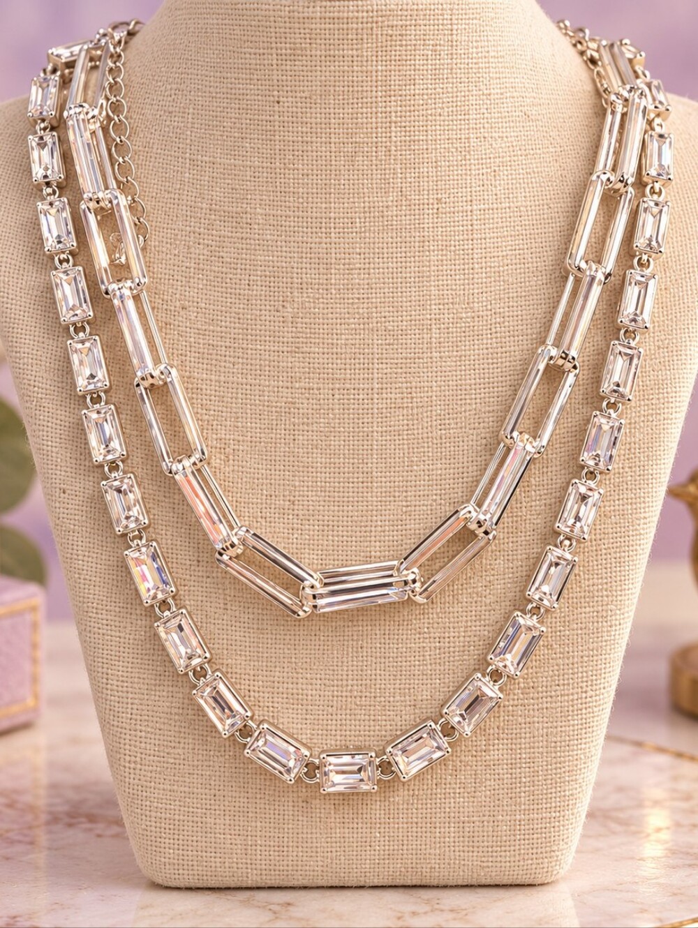 Silver Multi-Link Baguette Chain Necklace Park Lane